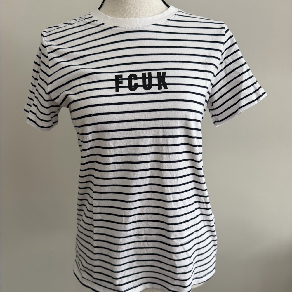 French Connection Black and White Striped Tee